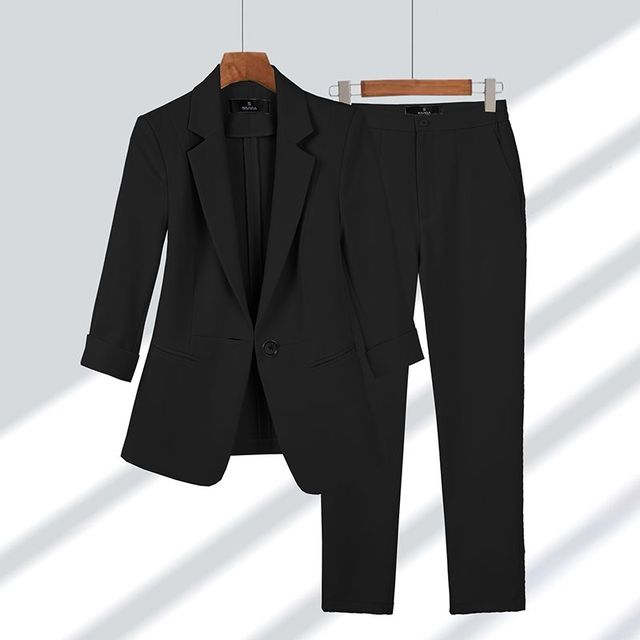 Single-Button Tailored Blazer Trouser Set for Women