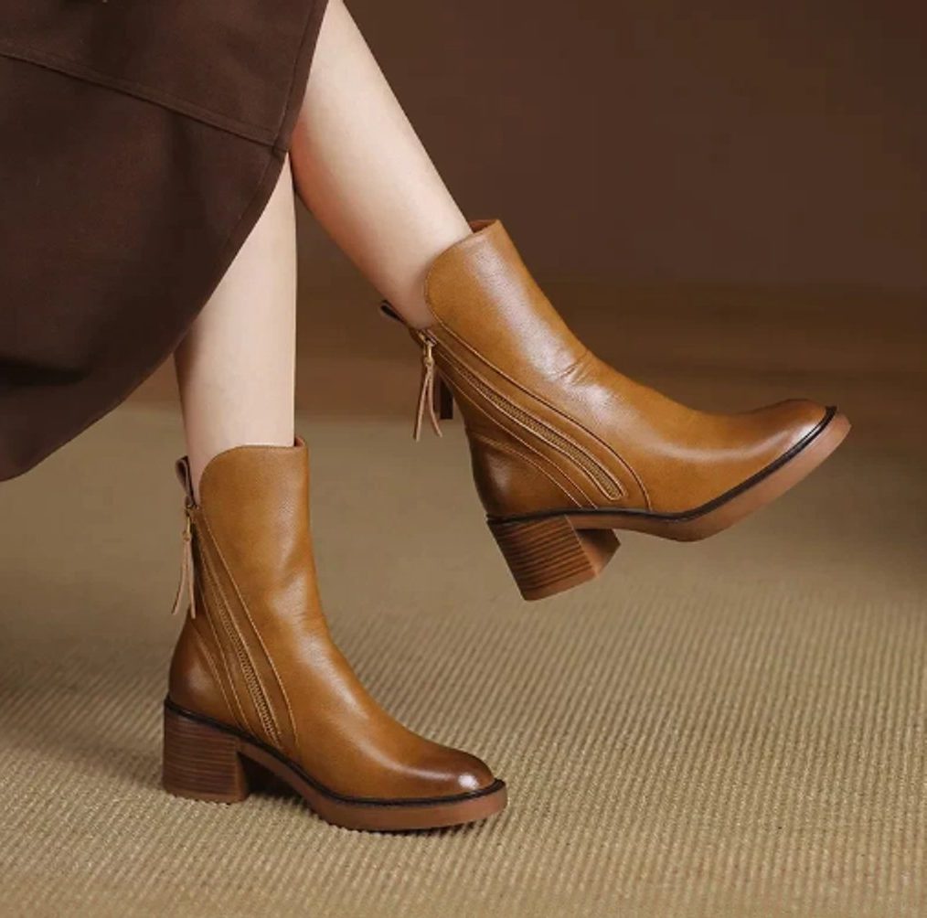 Block Heel Zip-Up Ankle Boots for Women