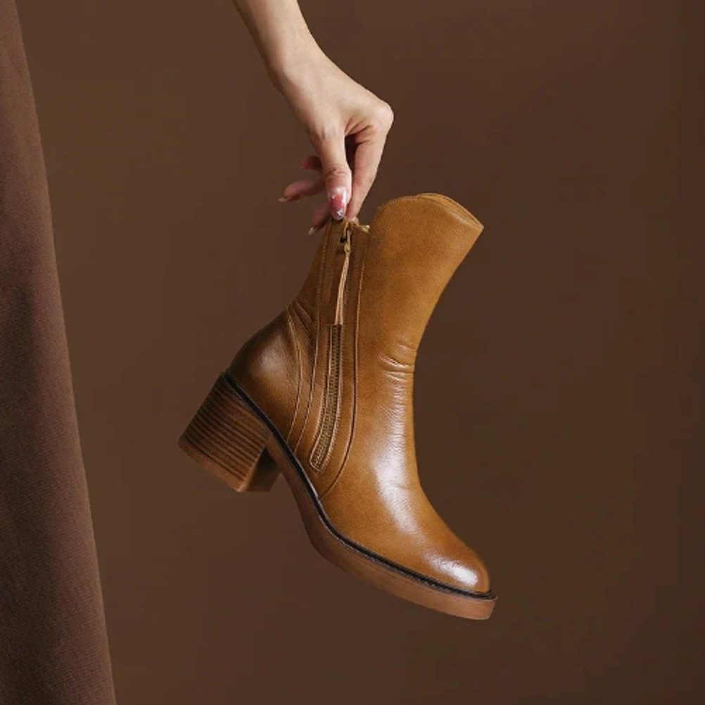Block Heel Zip-Up Ankle Boots for Women - View 2