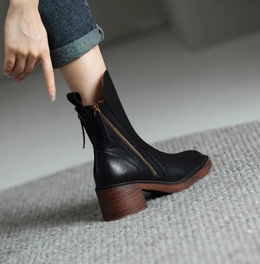 Block Heel Zip-Up Ankle Boots for Women - View 5