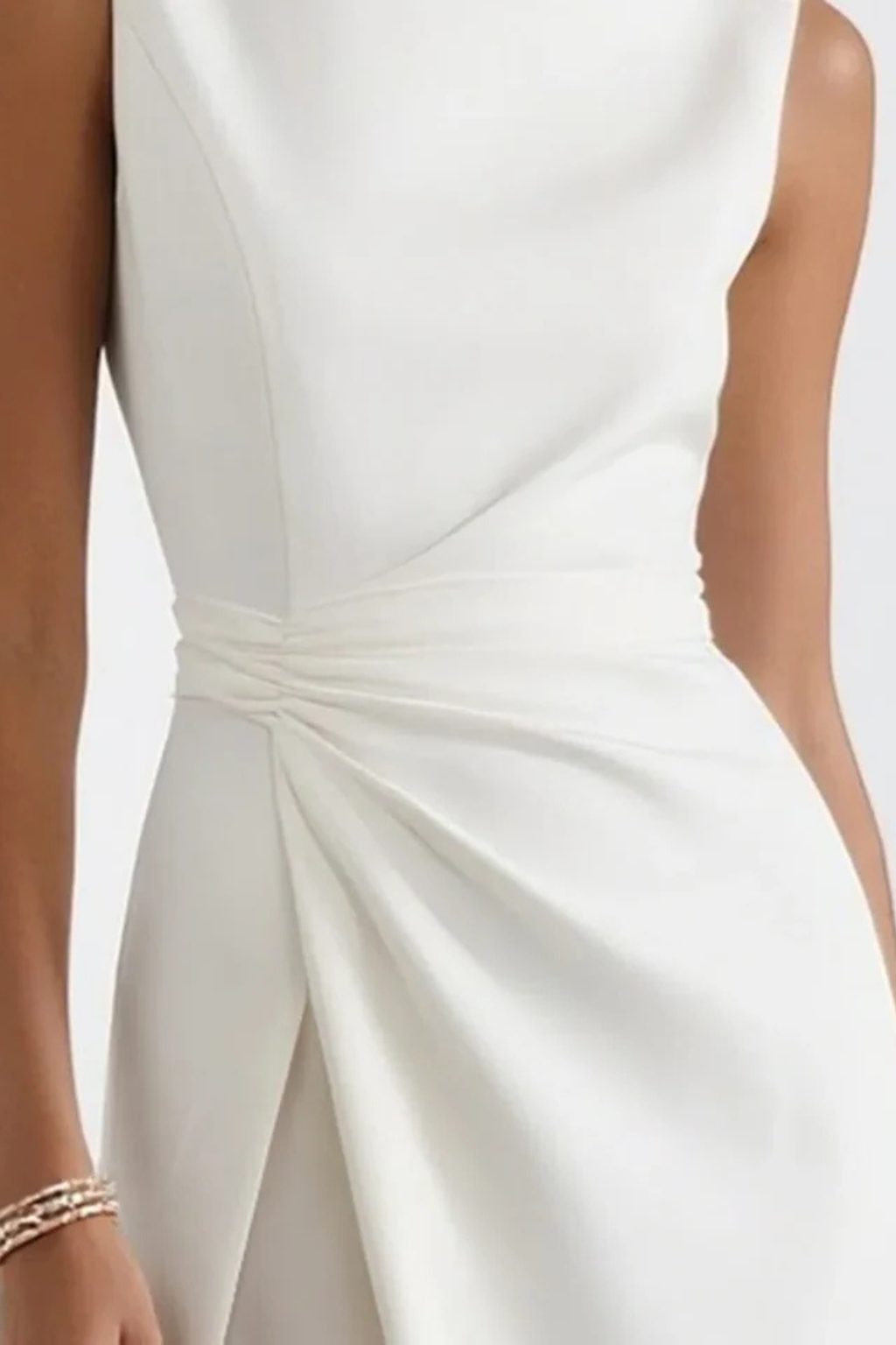 Boat Neck Sleeveless Maxi Dress with Draped Waist Split for Women - View 4