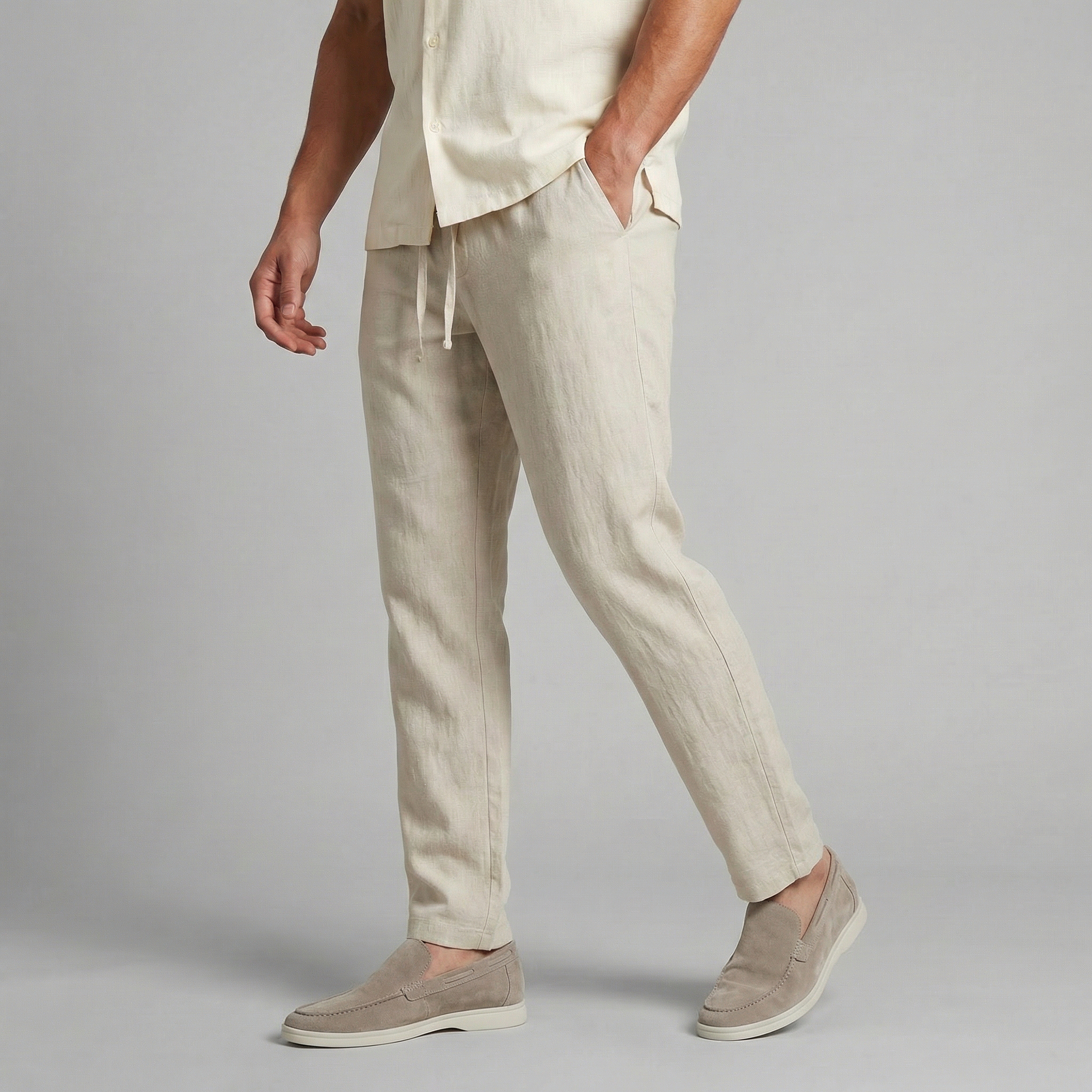 Wide Leg Linen Blend Trousers for Men