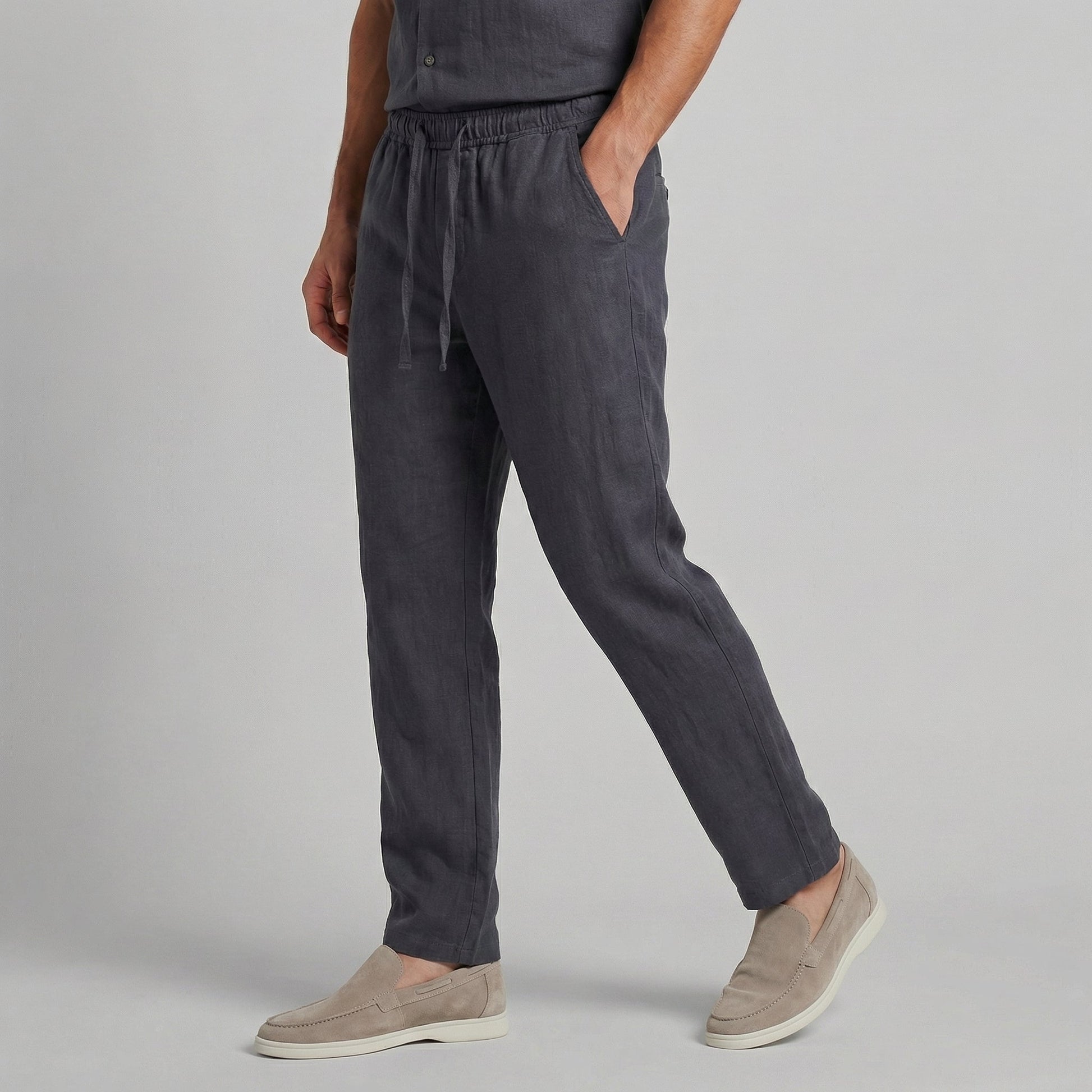 Wide Leg Linen Blend Trousers for Men
