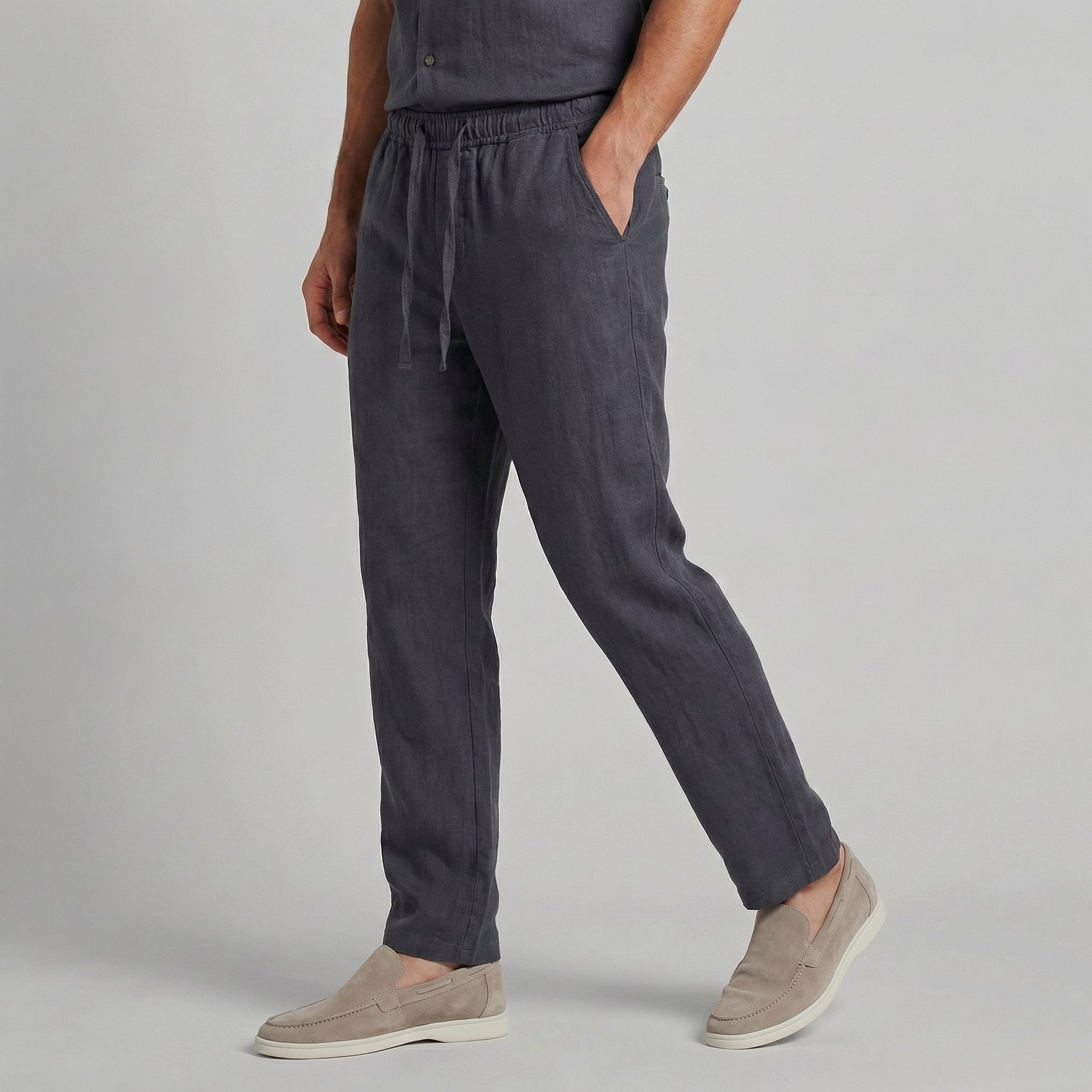 Wide Leg Linen Blend Trousers for Men