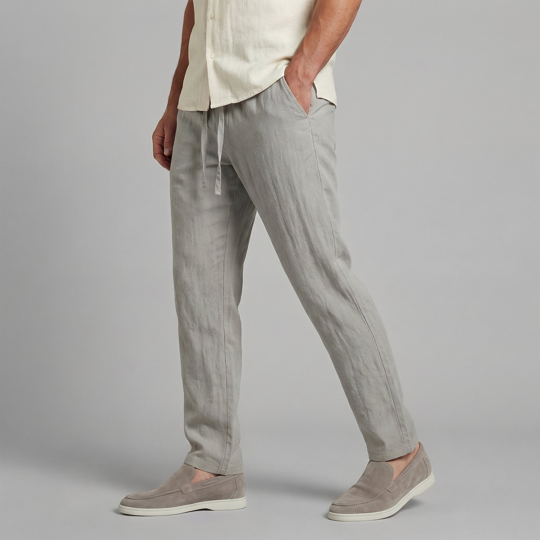 Wide Leg Linen Blend Trousers for Men