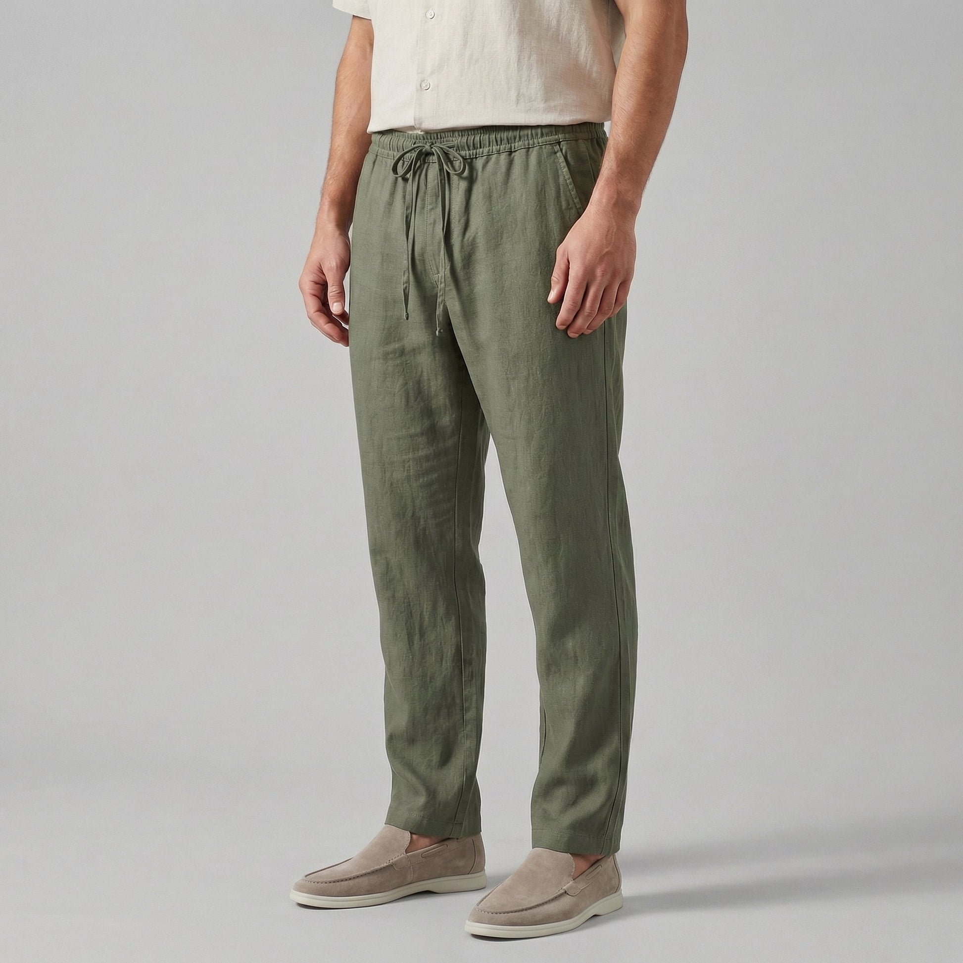 Wide Leg Linen Blend Trousers for Men
