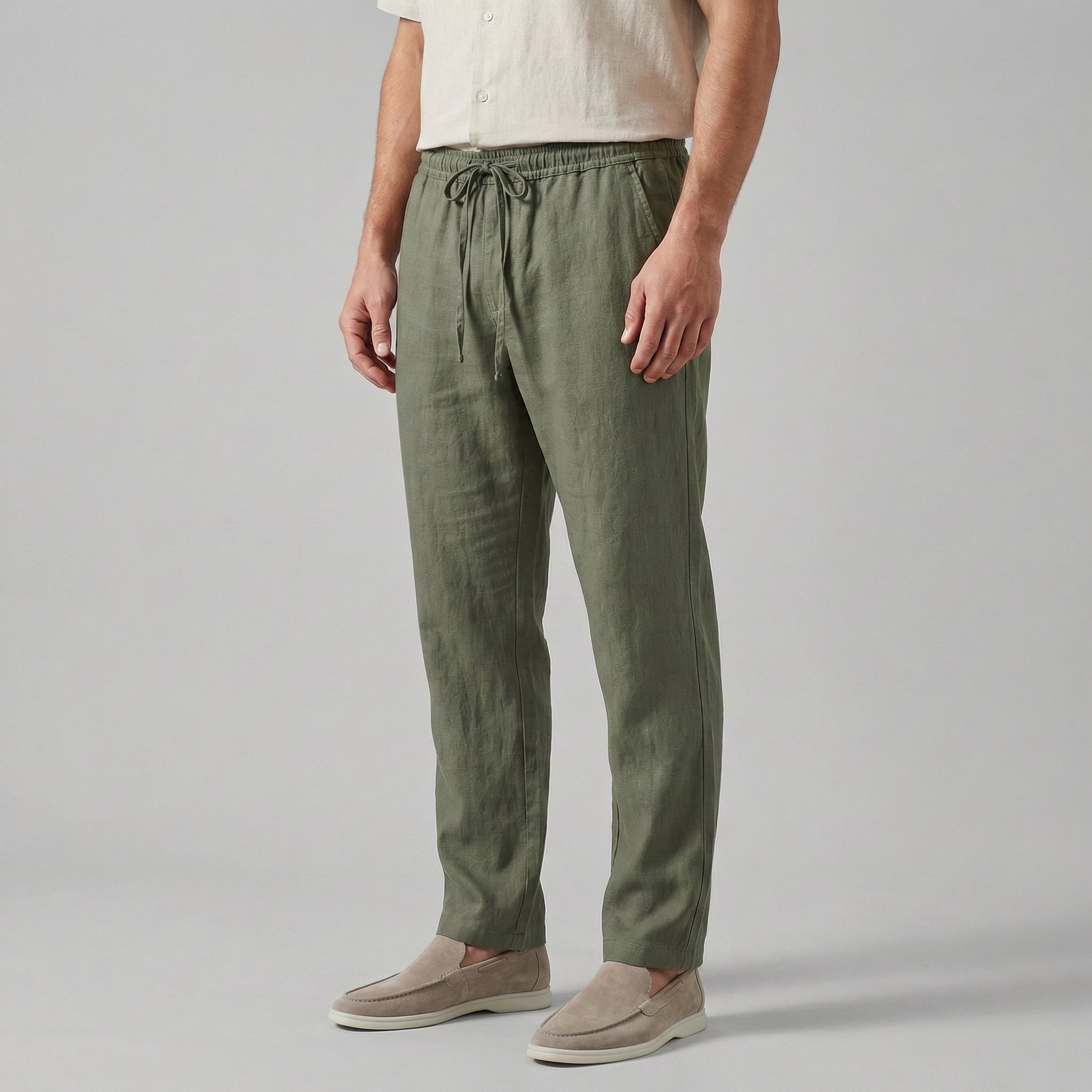Wide Leg Linen Blend Trousers for Men