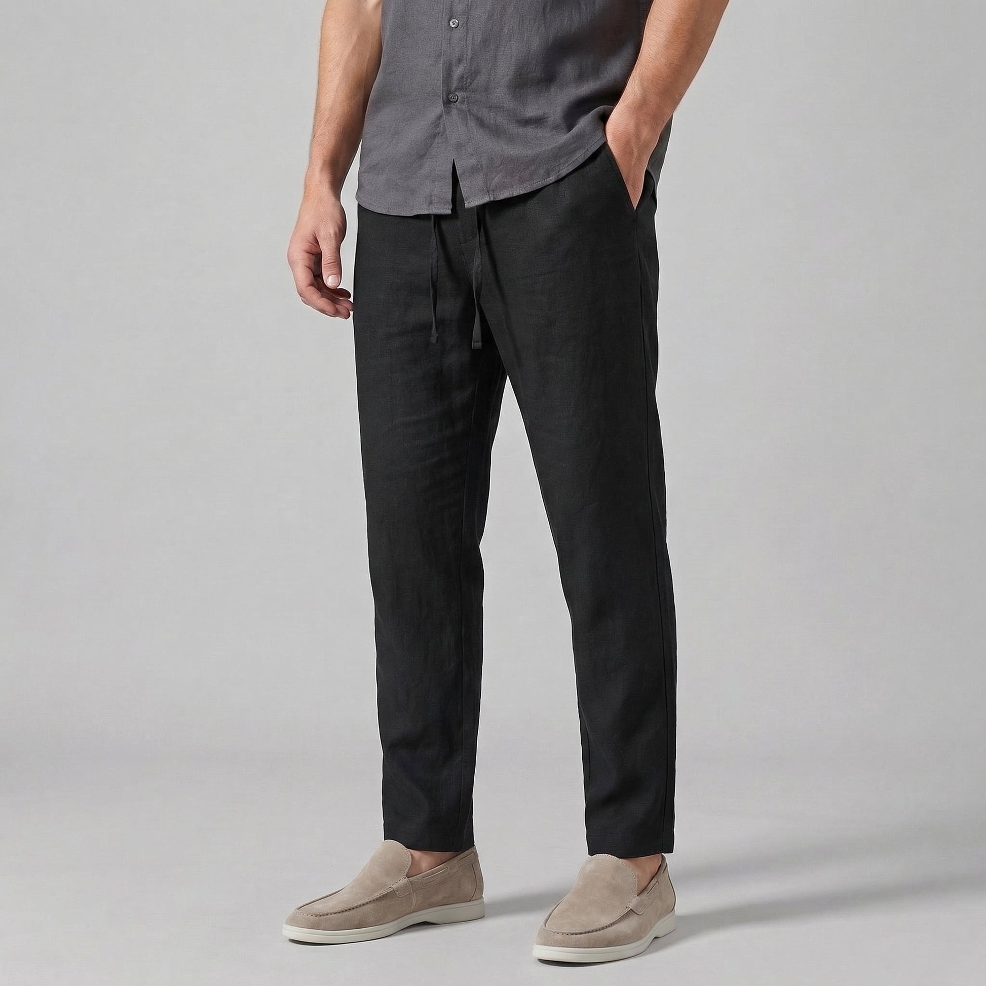 Wide Leg Linen Blend Trousers for Men