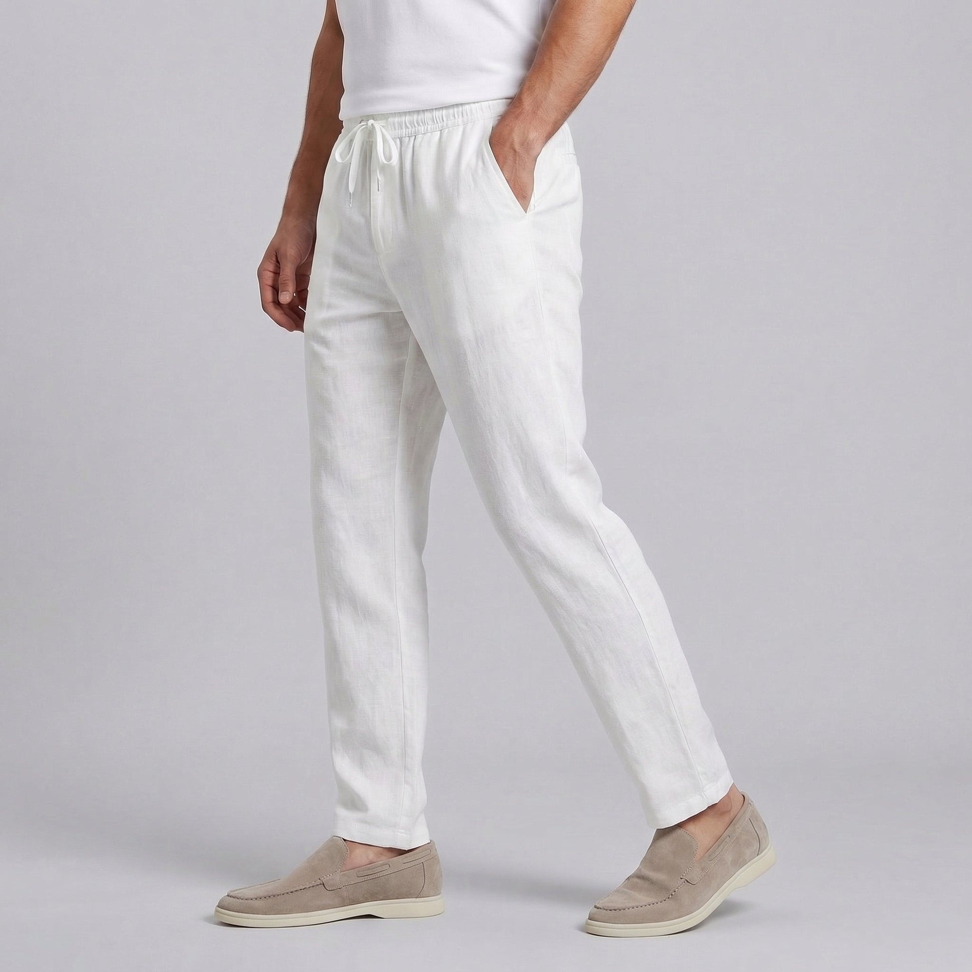 Wide Leg Linen Blend Trousers for Men
