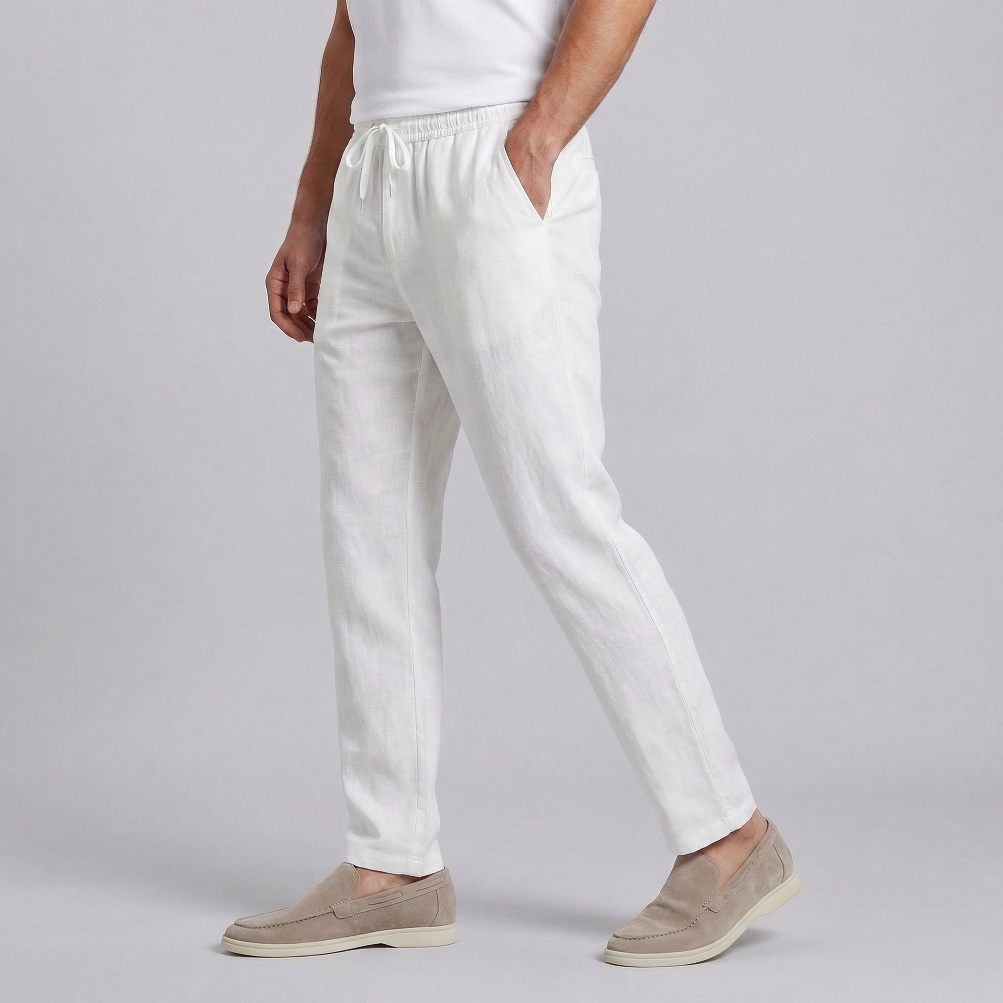 Wide Leg Linen Blend Trousers for Men
