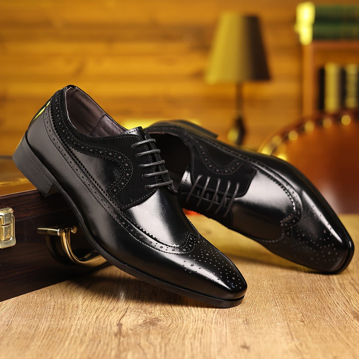 Brogue Pointed Toe Dress Shoes for Men - Black