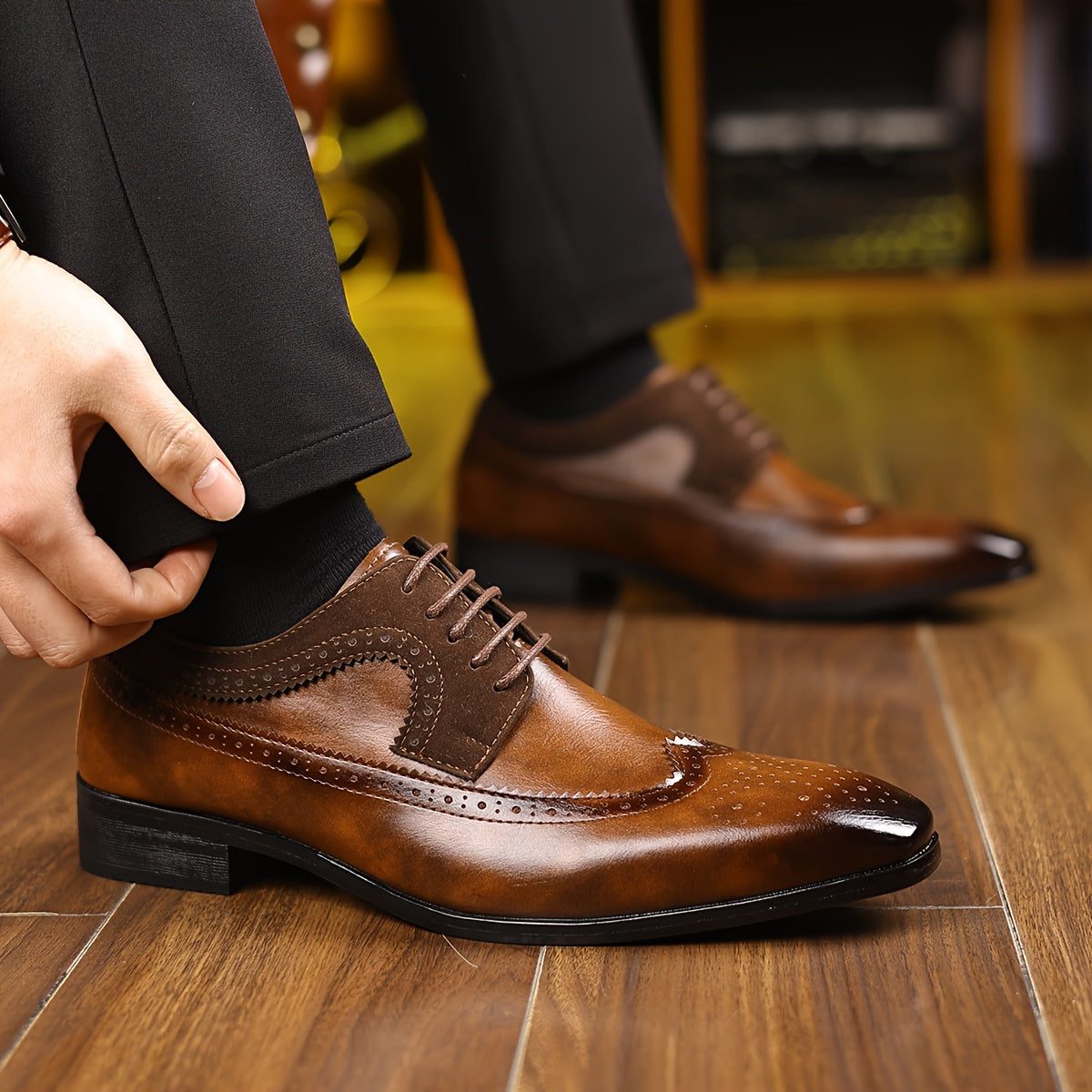Brogue Pointed Toe Dress Shoes for Men - View 5
