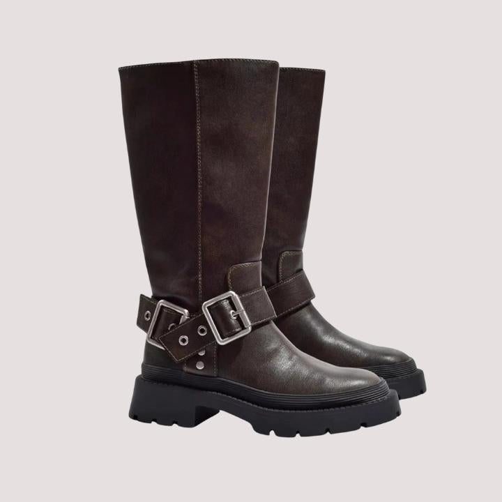 Buckle Strap Platform Knee-High Boots for Women