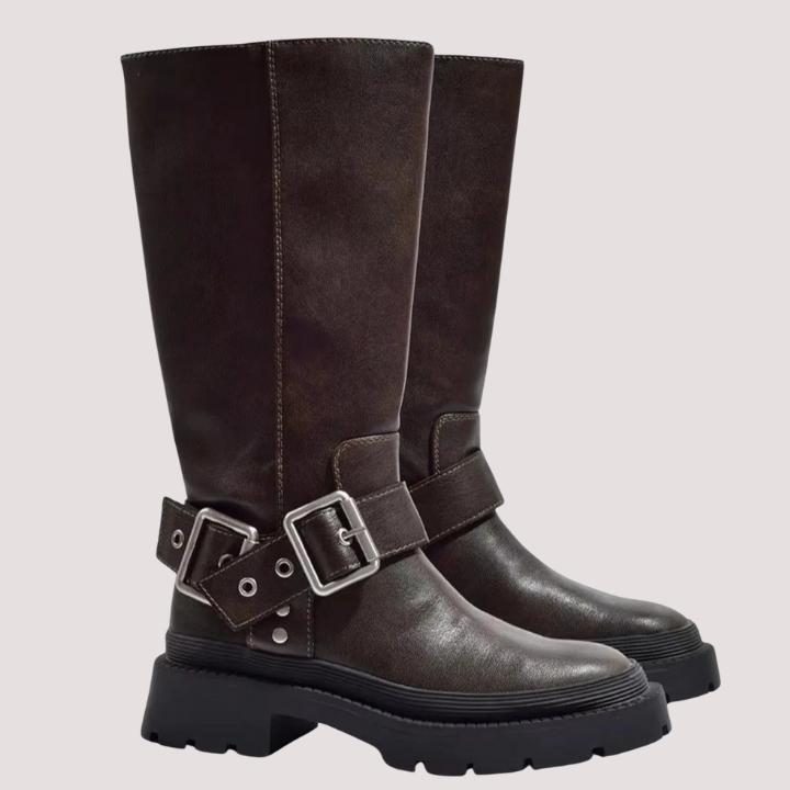 Buckle Strap Platform Knee-High Boots for Women - View 2