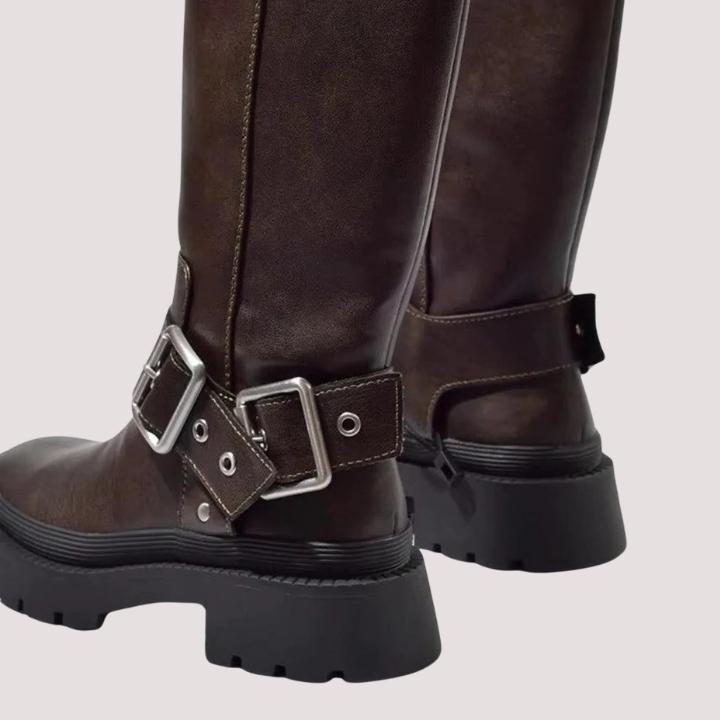 Buckle Strap Platform Knee-High Boots for Women - View 3