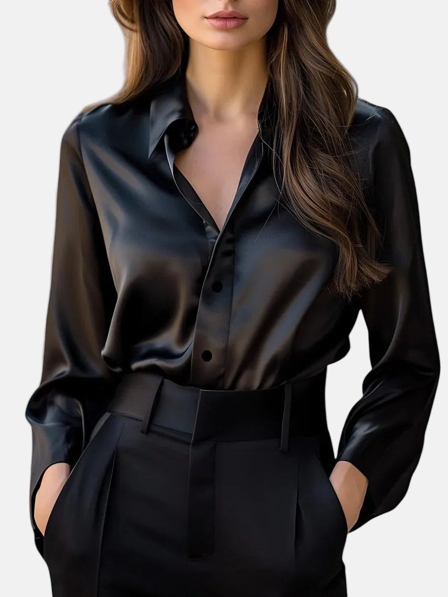 Button-Down Satin Blouse for Women