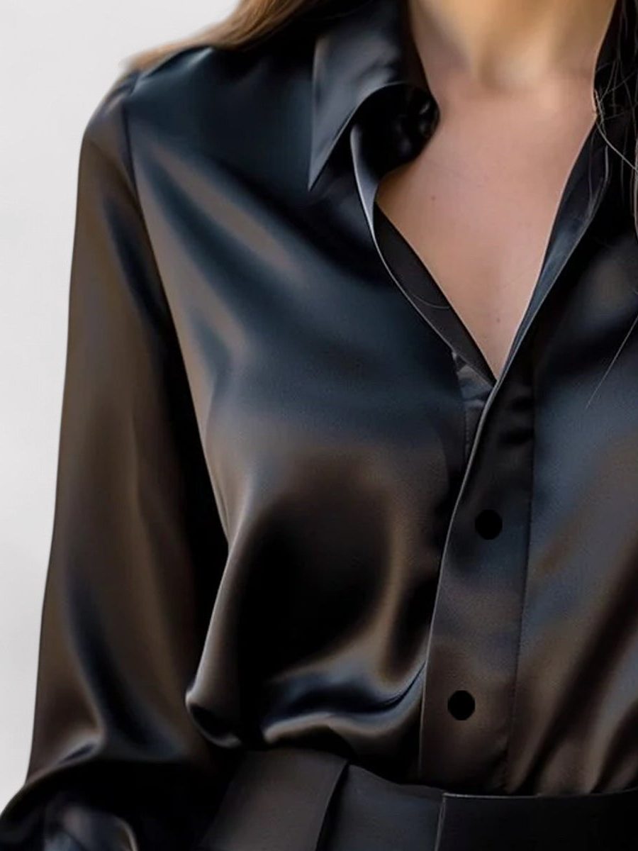 Button-Down Satin Blouse for Women - View 4