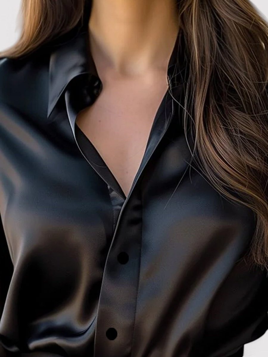 Button-Down Satin Blouse for Women - View 5