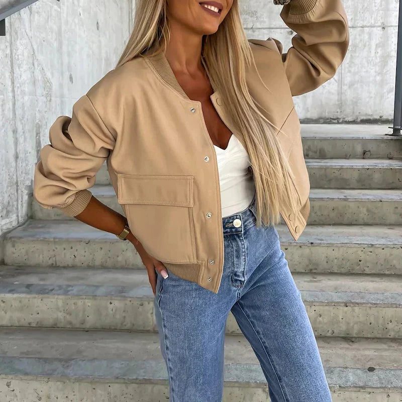 Button-Front Bomber Jacket for Women - View 7
