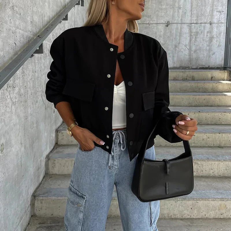 Button-Front Bomber Jacket for Women - View 8
