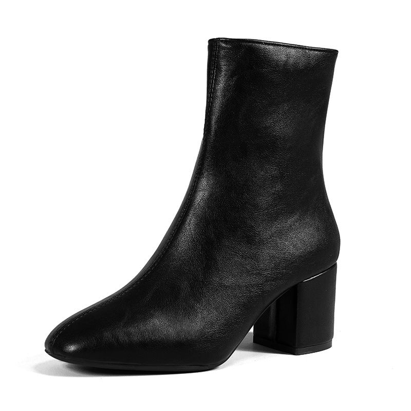 Faux Leather Ankle Boots with Block Heel for Women