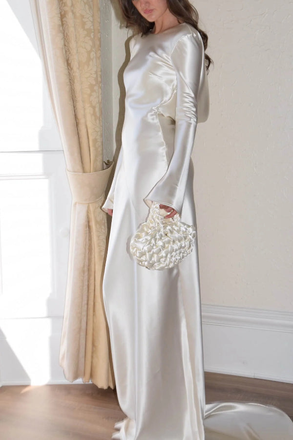 Satin Maxi Dress with Flared Sleeves for Women