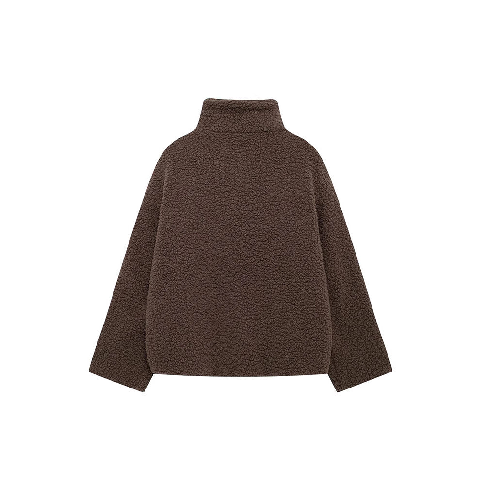 Teddy Zip Up Jacket with Stripe Detail for Women