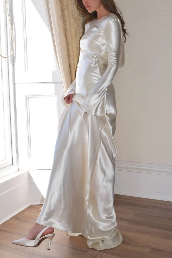 Satin Maxi Dress with Flared Sleeves for Women