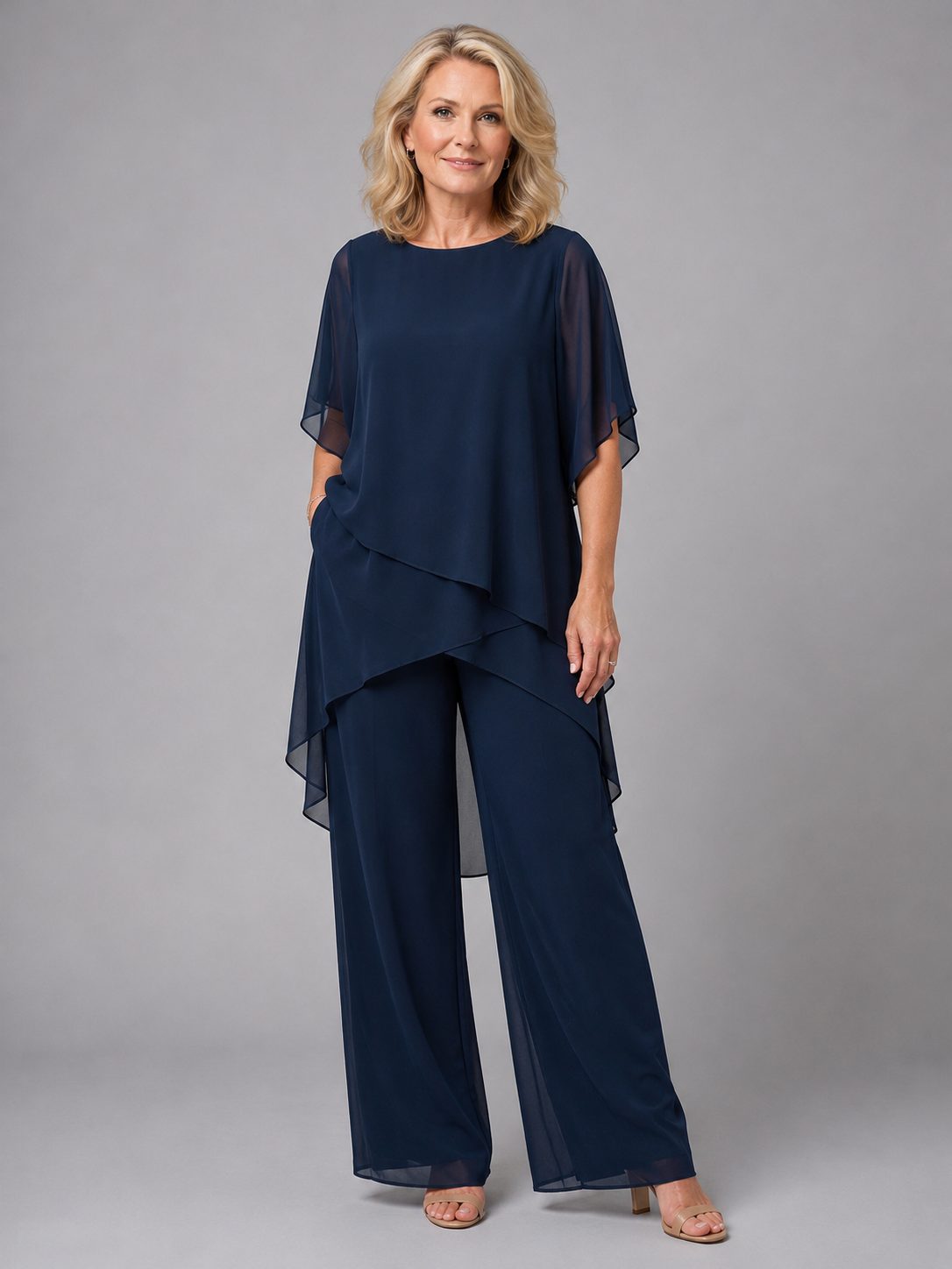 Chiffon Wide Leg Overlay Trousers Set for Women
