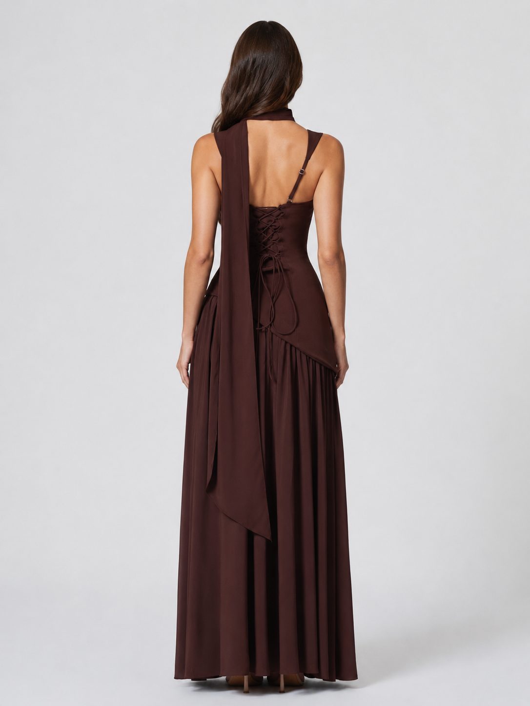 Choker Neck Maxi Dress with Draped Slit for Women - View 2