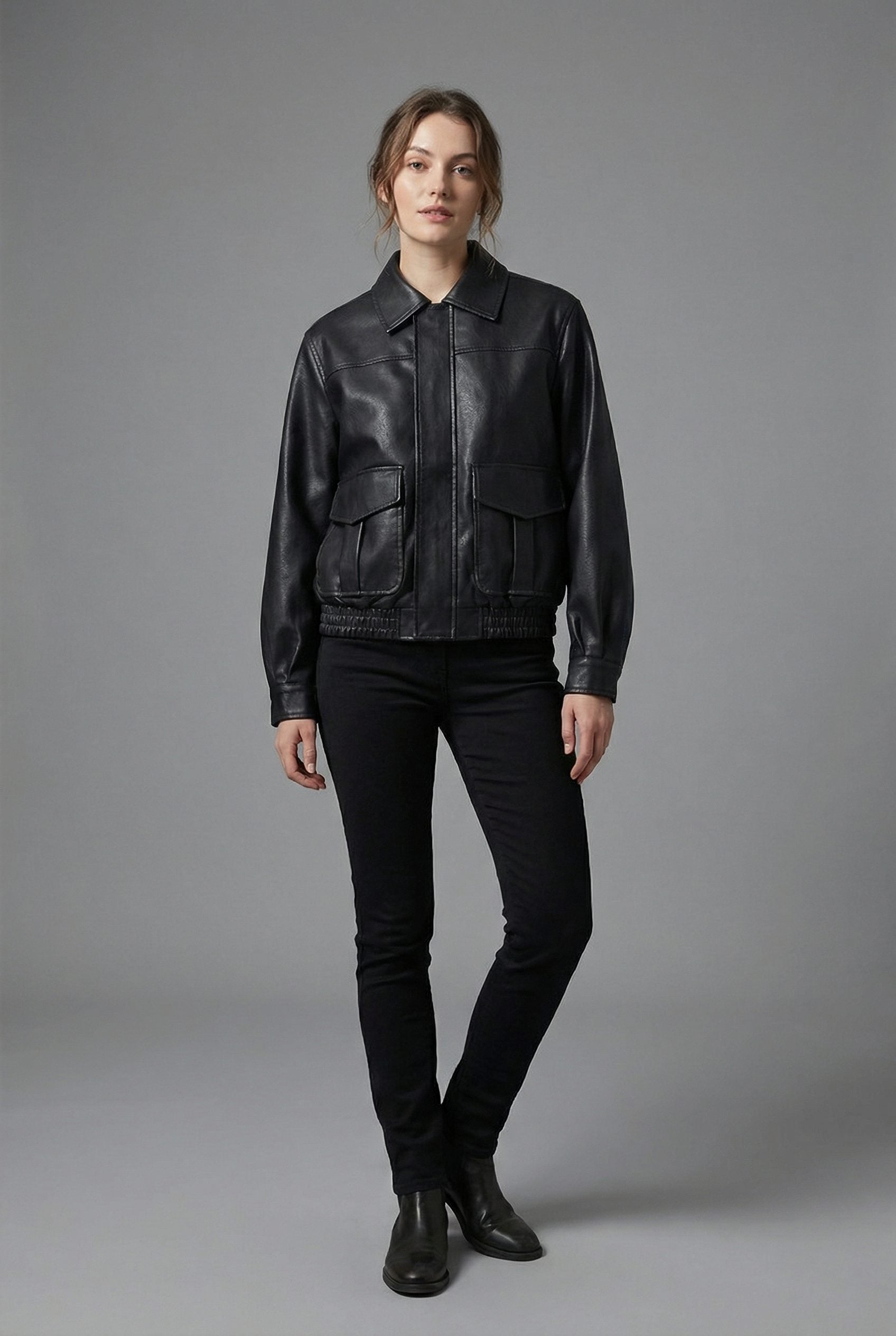 Collared Faux Leather Jacket for Women - View 4
