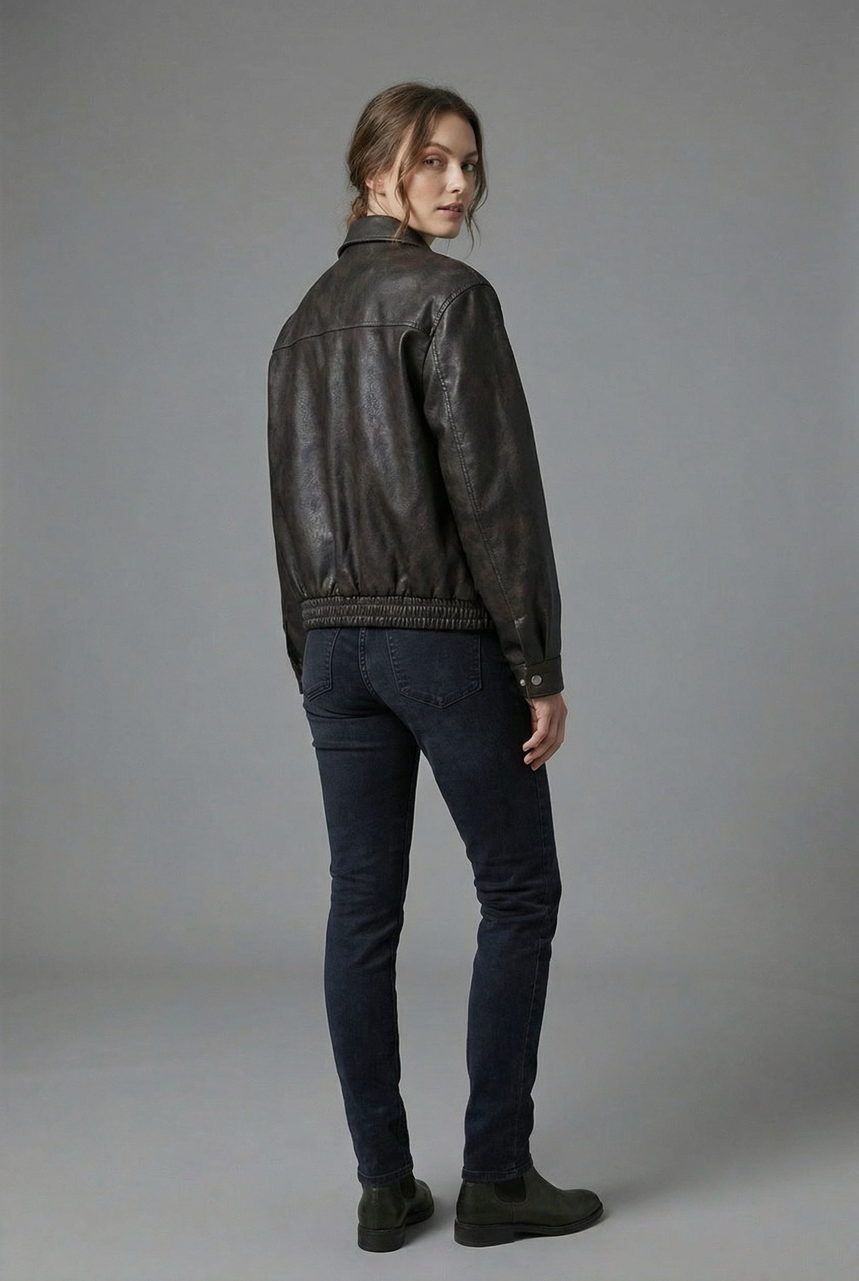 Collared Faux Leather Jacket for Women - View 8