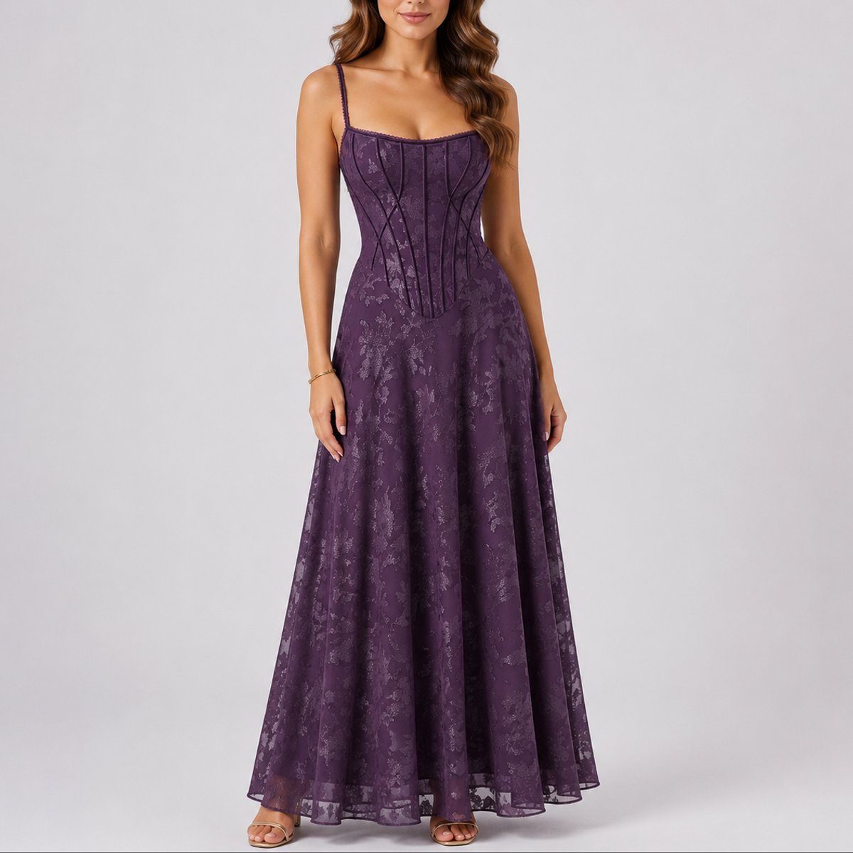 Corset Floral Autumn Wedding Guest Maxi Dress for Women