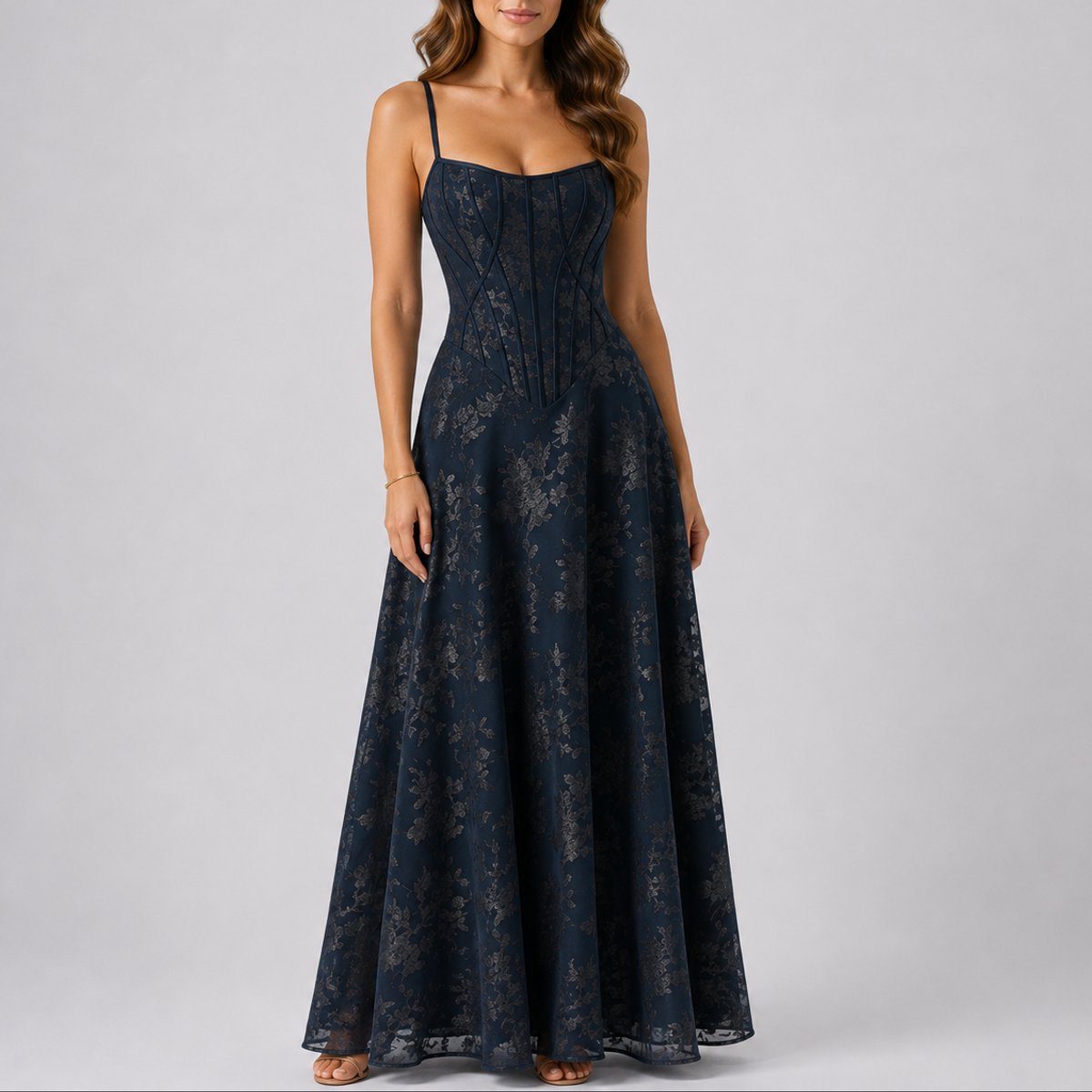Corset Floral Autumn Wedding Guest Maxi Dress for Women - View 4