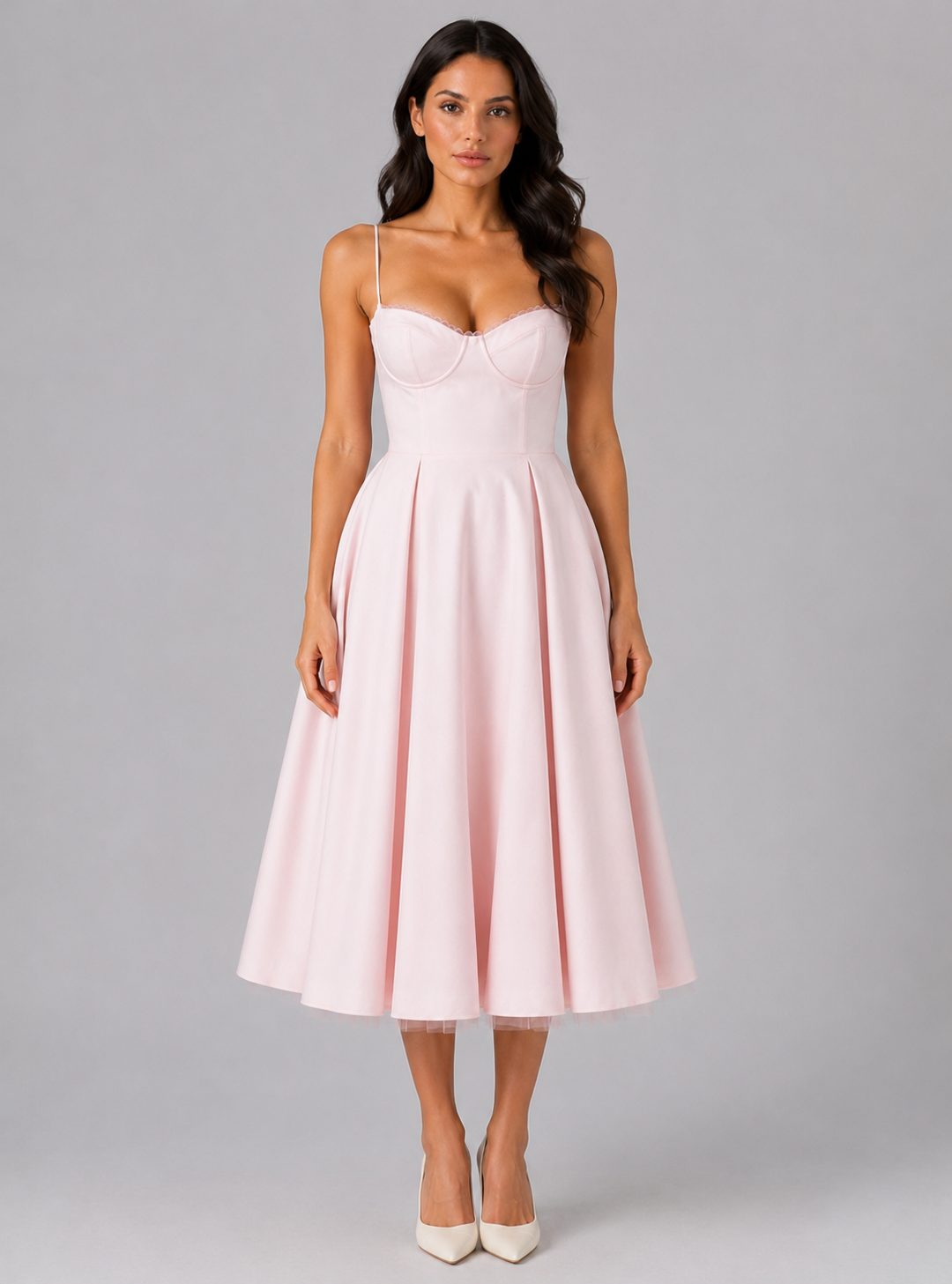 Corset Midi Dress with Full Skirt for Women