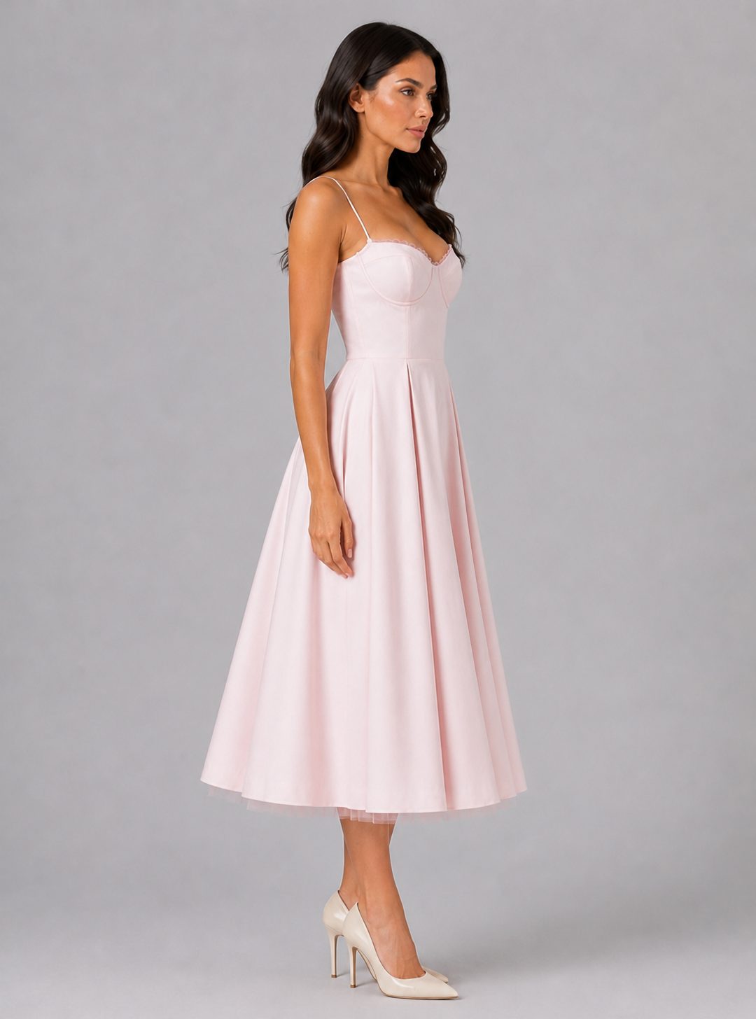 Corset Midi Dress with Full Skirt for Women - View 3