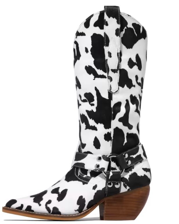 Cow-Print Block Heel Cowboy Boots for Women - View 4