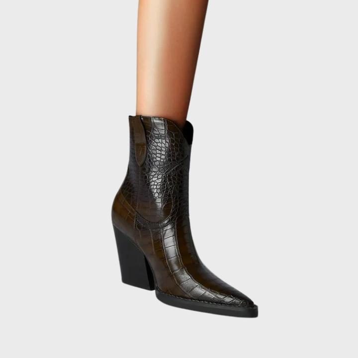 Crocodile Embossed Pointed Toe Wedge Boot for Women
