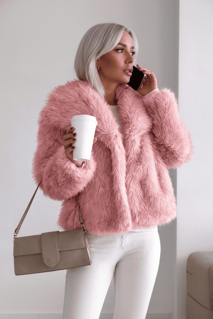 Cropped Faux Fur Coat for Women - View 6
