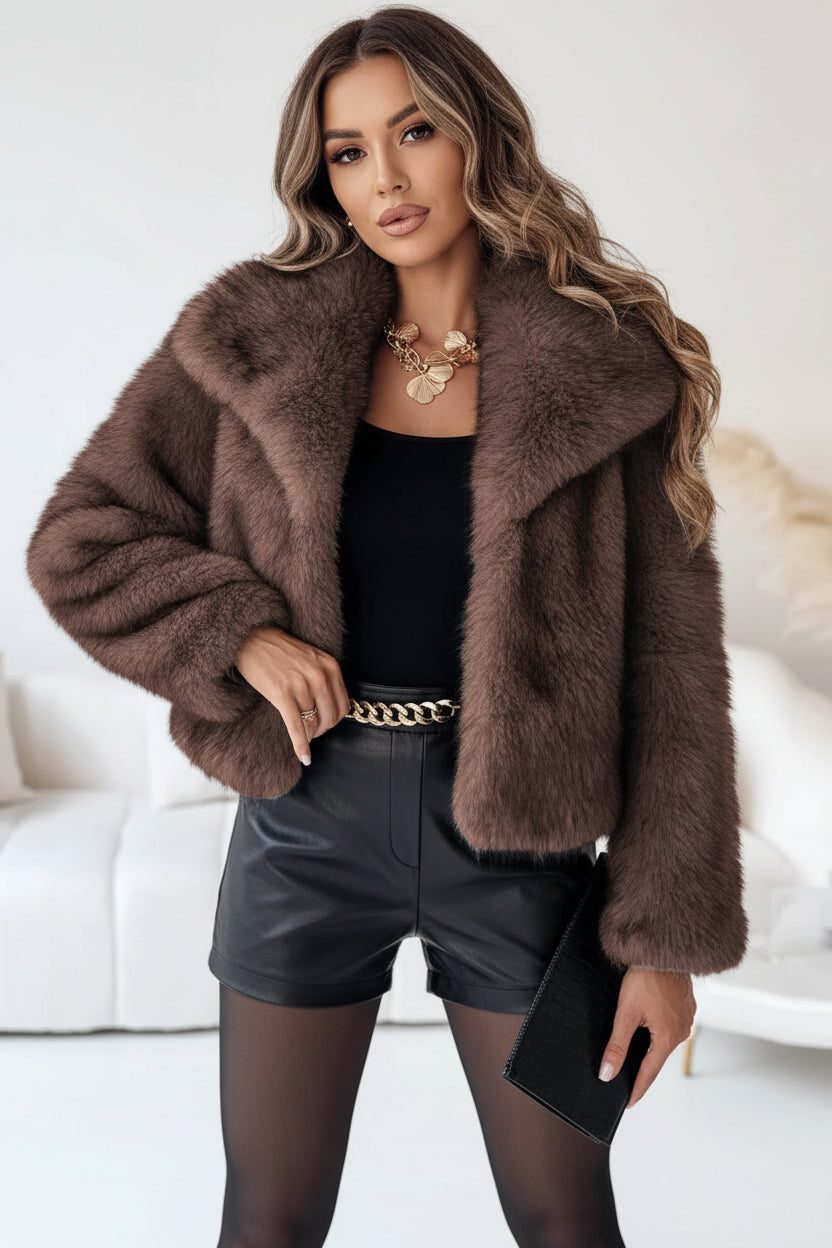Cropped Faux Fur Coat for Women - View 3