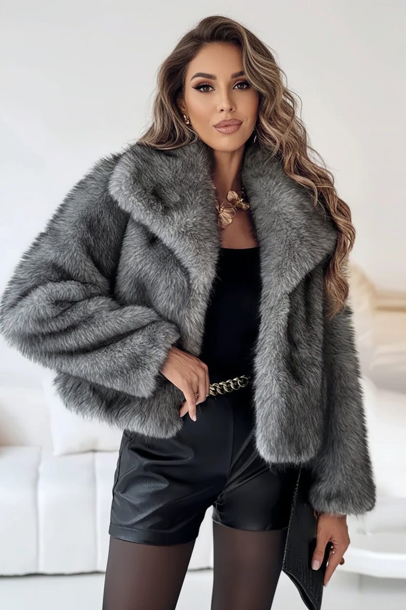 Cropped Faux Fur Coat for Women - View 4