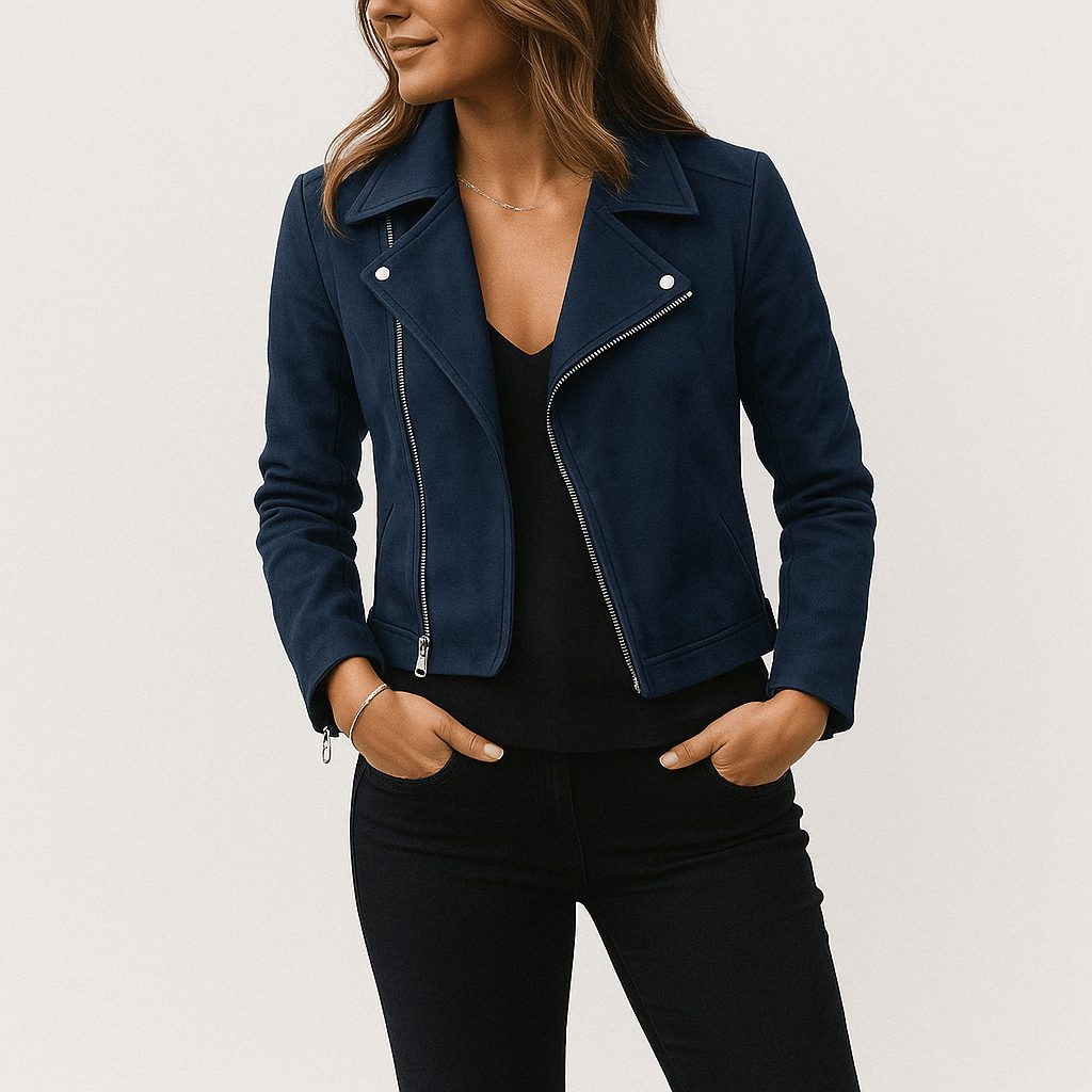 Cropped Faux Suede Biker Jacket for Women - View 7