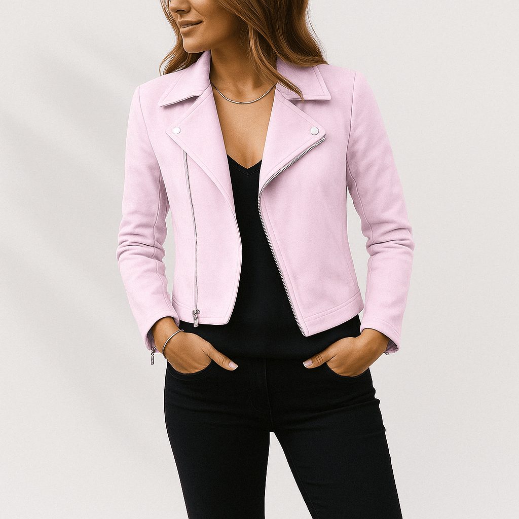 Cropped Faux Suede Biker Jacket for Women - View 11