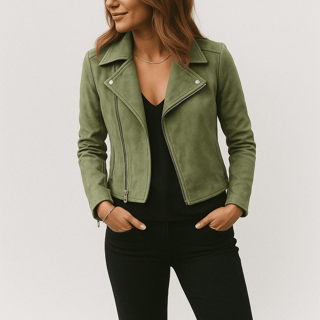 Cropped Faux Suede Biker Jacket for Women