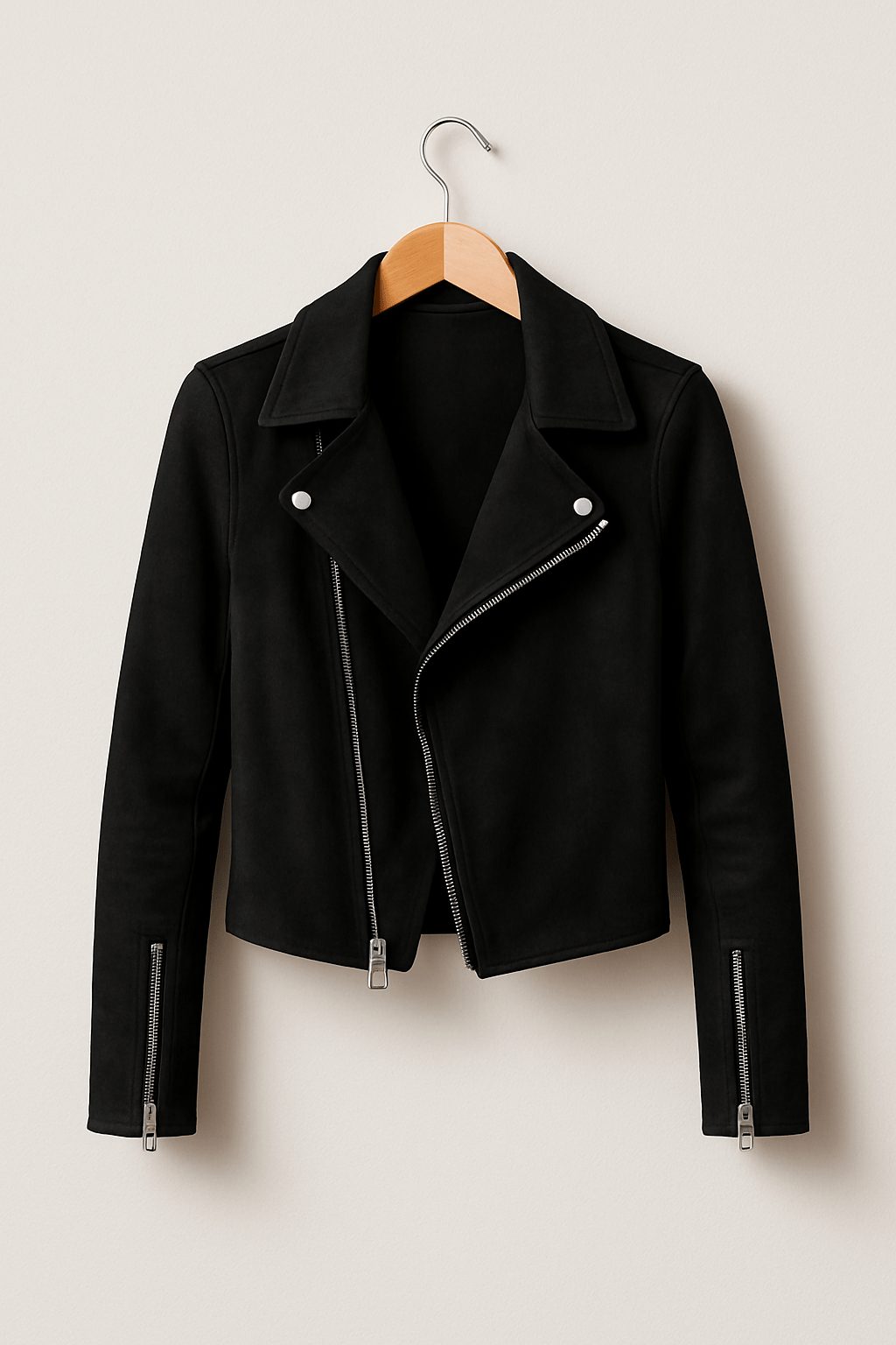 Cropped Faux Suede Biker Jacket for Women - Black