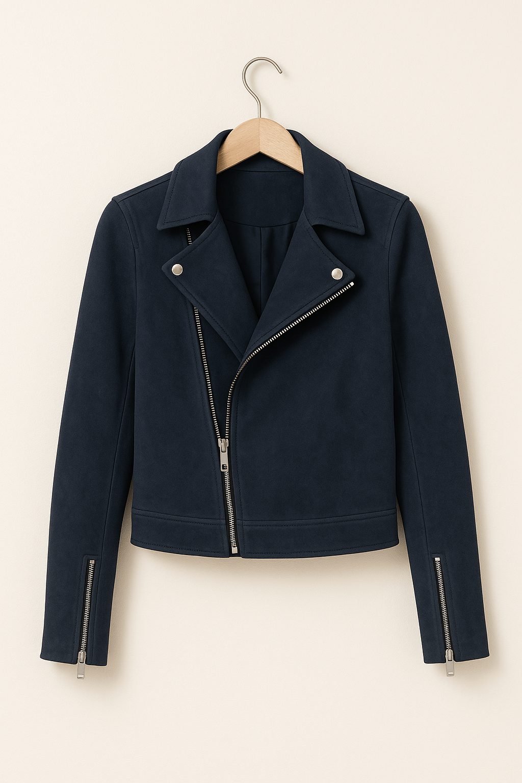 Cropped Faux Suede Biker Jacket for Women - Blue