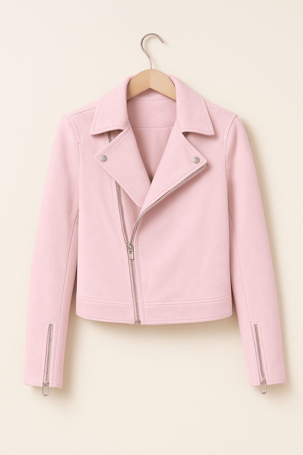 Cropped Faux Suede Biker Jacket for Women - Pink