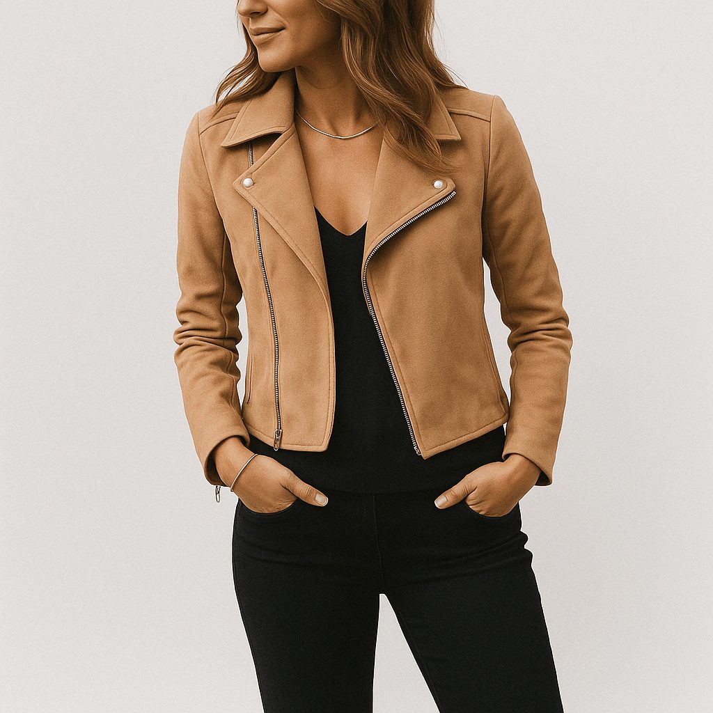 Cropped Faux Suede Biker Jacket for Women - View 3