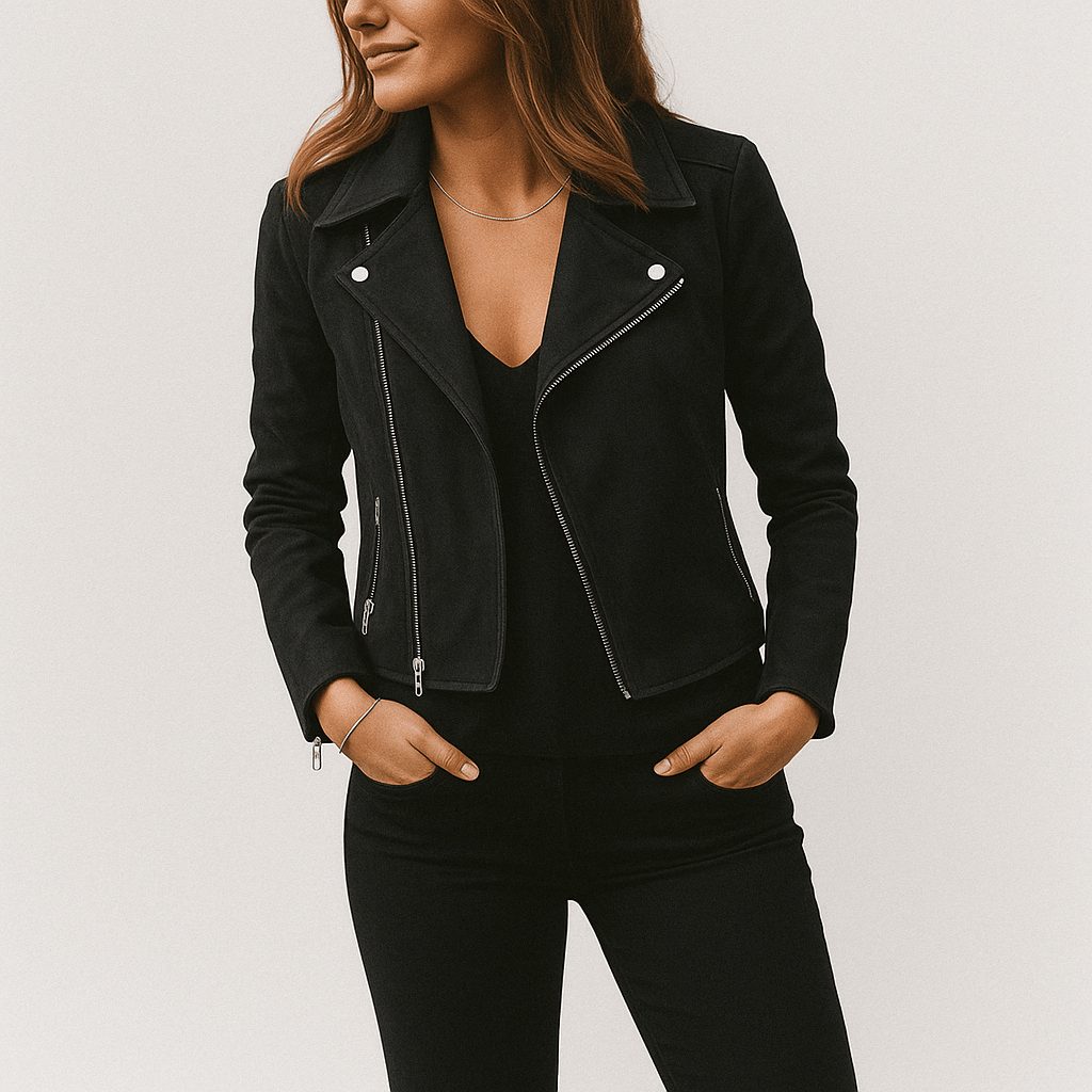 Cropped Faux Suede Biker Jacket for Women - View 5
