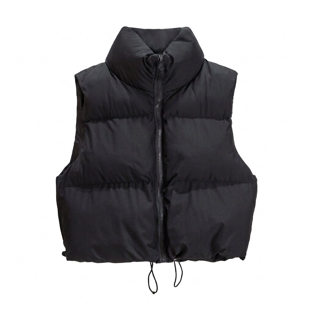 Cropped Puffer Vest with Stand Collar for Women